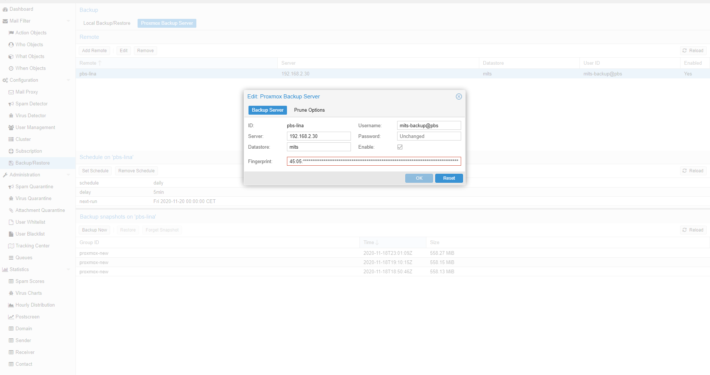Proxmox Mail Gateway - Configurando Backup Server